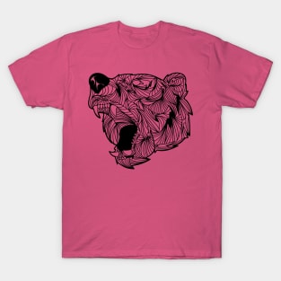 Fiery Bear Scary with Fangs Mandala Black and White Brave Warrior T-Shirt